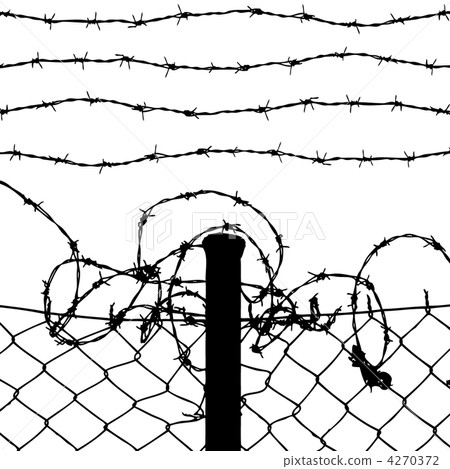 wired fence with barbed wires 4270372