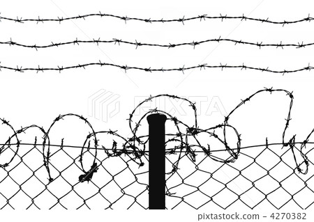 wired fence with five barbed wires wired fence with five barbed wires 4270382