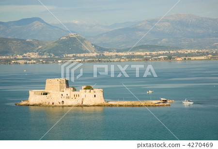Bird's-eye view of Bourtzi fortress in Nafplion, a greek town at 4270469