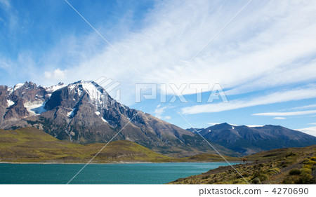 Scenic view of Pehoe lake in Torres del Paine national park, Chi 4270690