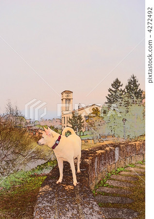 A landscape with a white dog 4272492
