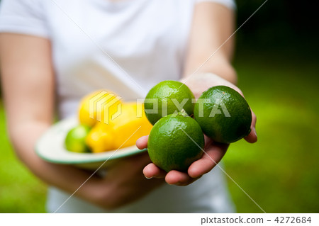 Lemon and lime on a plate 4272684
