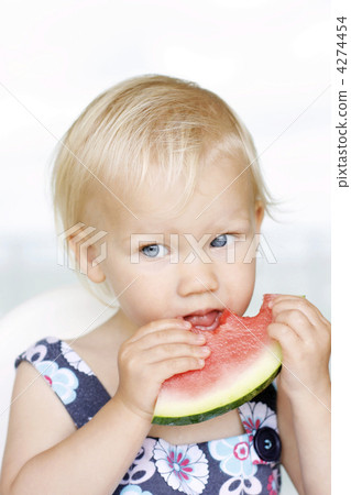 Cute little girl eating a watermelon. 4274454