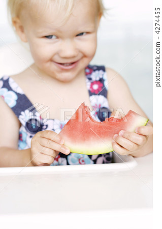 Cute little girl eating a watermelon. 4274455