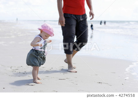 A little girl with her father at the beach. 4274558