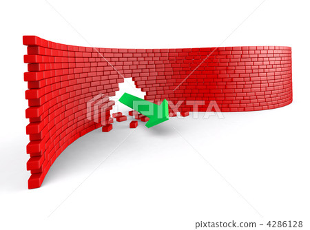 A green arrow breaks through a brick wall - Stock Illustration [4286128 ...