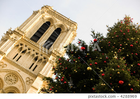 Holiday season in Paris. Large Christmas tree in front of the No Holiday season in Paris. Large Christmas tree in front of the No 4288969