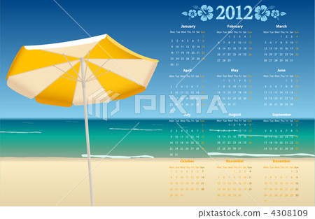 Vector calendar 2012 with tropic beach Vector calendar 2012 with tropic beach 4308109