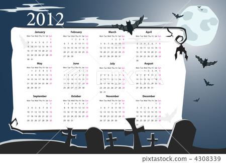 Vector Halloween calendar 2012 with cemetery Vector Halloween calendar 2012 with cemetery 4308339