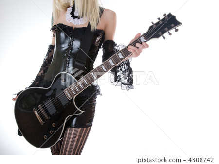Close-up of girl with black electro guitar 4308742