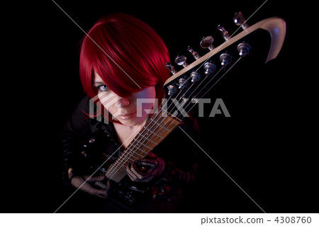 Sensual girl with guitar, high angle view 4308760