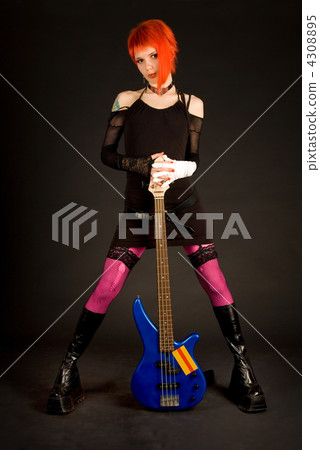 Romantic girl with bass guitar 4308895