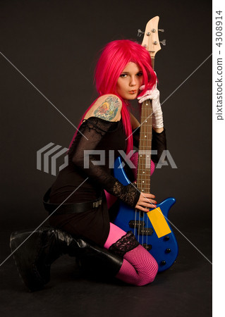 Romantic girl with bass guitar Romantic girl with bass guitar 4308914