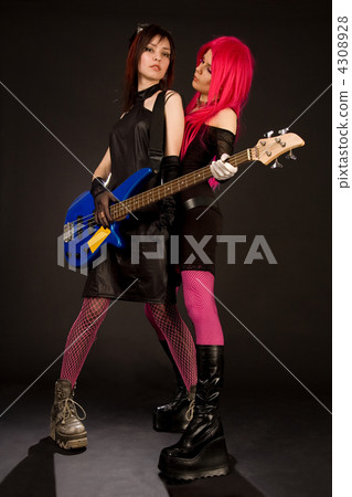 Two rock girls with bass guitar 4308928