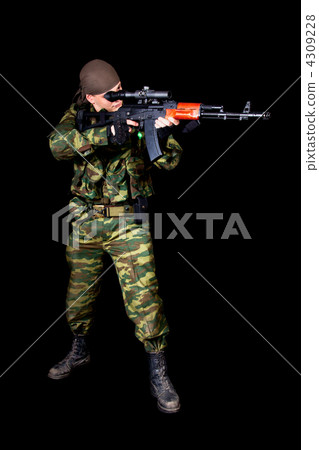 Full length shot of soldier with weapon 4309228