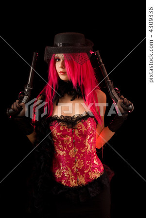 Cabaret girl in pink corset with two guns 4309336
