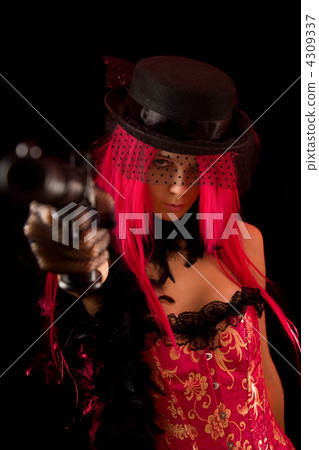 Attractive girl pointing gun at camera 4309337