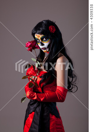 Sugar skull girl with red rose 4309338