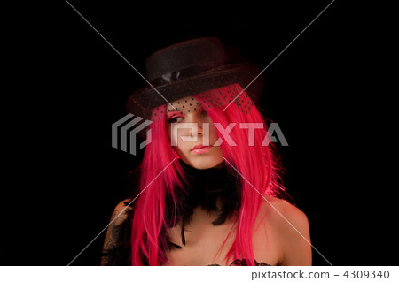 Upset girl with pink hair and make-up 4309340