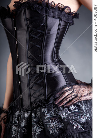 Close-up shot of elegant woman in black corset 4309397
