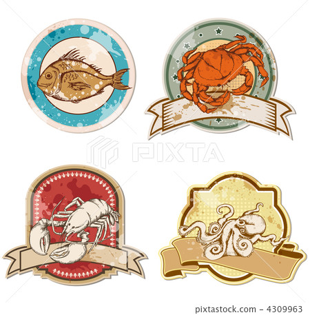 vintage labels with seafood vintage labels with seafood 4309963