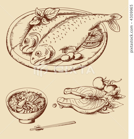 hand drawn vintage seafood hand drawn vintage seafood 4309965