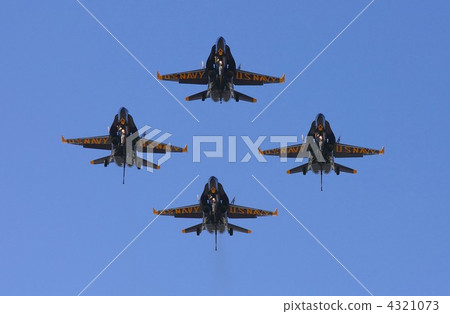 Brilliant musical flight by the US Navy Aerobatic Flight Team, Blue Angels 4 aircraft diamond formation Brilliant musical flight by the US Navy Aerobatic Flight Team, Blue Angels 4 aircraft diamond formation 4321073