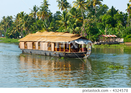 Houseboat on Kerala backwaters, India Houseboat on Kerala backwaters, India 4324578