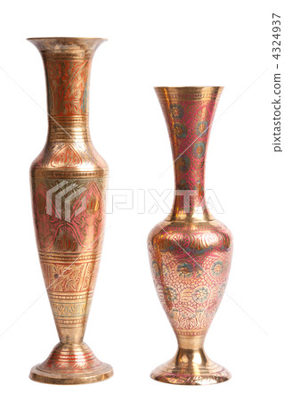 Two stamped brass vases isolated on white 4324937