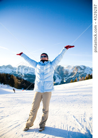 Happy Woman Under The Sunlight In Mountain Resort Happy Woman Under The Sunlight In Mountain Resort 4329297