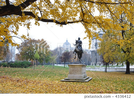 Vienna Hofburg The statue of Franz I through the yellow leaves 4336412