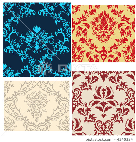 seamless damask patterns set 4340324