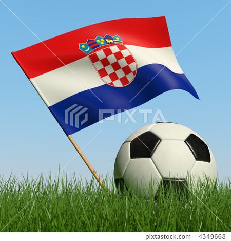 Soccer ball in the grass and flag of Croatia. 4349668