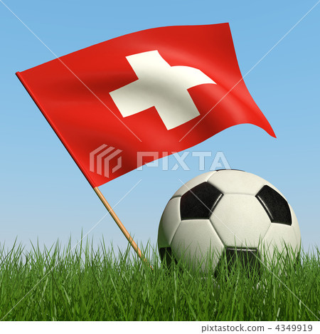 Soccer ball in the grass and flag of Switzerland. Soccer ball in the grass and flag of Switzerland. 4349919
