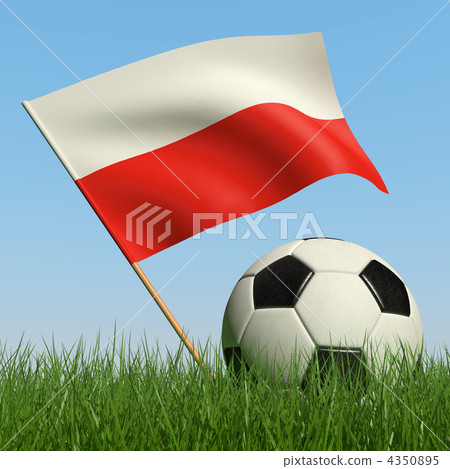 Soccer ball in the grass and flag of Poland. 4350895