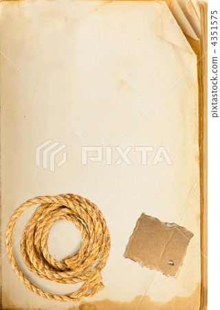 Old book page, hemp rope and cardboard blank with space for your Old book page, hemp rope and cardboard blank with space for your 4351575