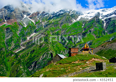 Indian Himalaya landscape with small tibetian buddhist temple an Indian Himalaya landscape with small tibetian buddhist temple an 4352451