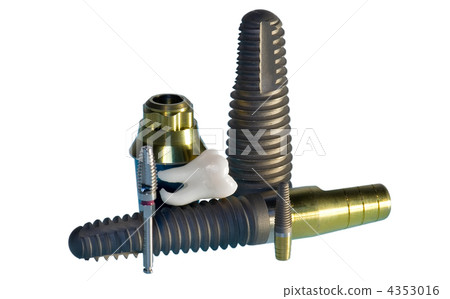 Human wisdom tooth. Model of dental implant and implant in actua Human wisdom tooth. Model of dental implant and implant in actua 4353016