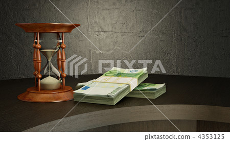Hourglass and money on the desk Hourglass and money on the desk 4353125