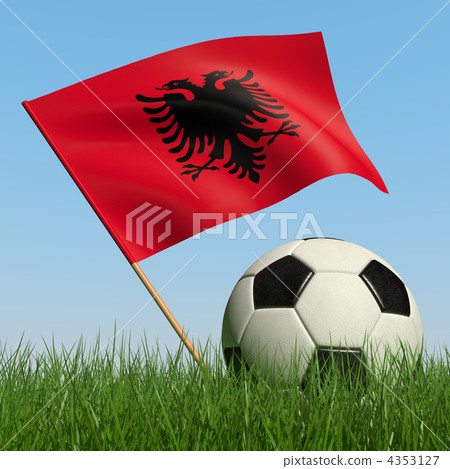 Soccer ball in the grass and flag of Albania. Soccer ball in the grass and flag of Albania. 4353127
