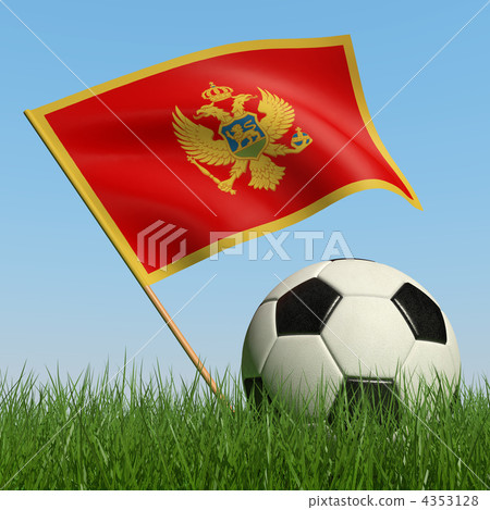 Soccer ball in the grass and flag of Montenegro. Soccer ball in the grass and flag of Montenegro. 4353128