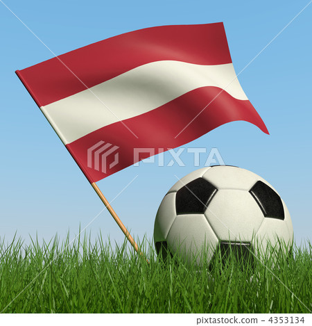 Soccer ball in the grass and flag of Latvia. 4353134