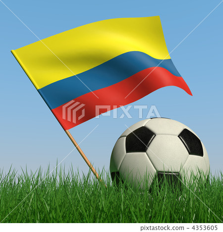 Soccer ball in the grass and the flag of Colombia 4353605