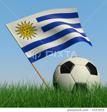 Soccer ball in the grass and the flag of Uruguay 4353610