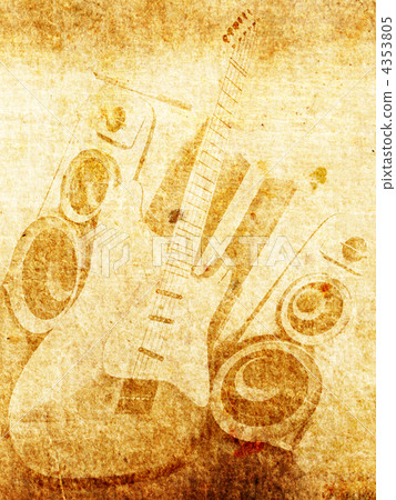 Vintage old paper with guitar and loudspeaker Vintage old paper with guitar and loudspeaker 4353805
