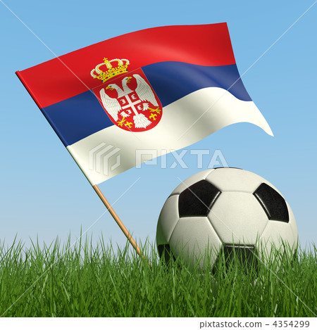 Soccer ball in the grass and flag of Serbia. 4354299