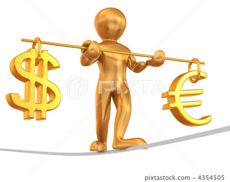 Man walking on a rope. Balance of dollar and euro Man walking on a rope. Balance of dollar and euro 4354505