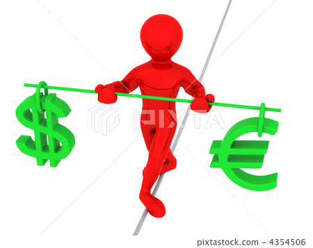Man walking on a rope. Balance of dollar and euro Man walking on a rope. Balance of dollar and euro 4354506