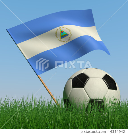 Soccer ball in the grass and the flag of Nicaragua 4354942