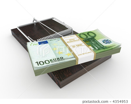 Mousetrap with euro on white isolated background 4354953